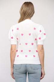 Heart Embroidered Knit Top-C