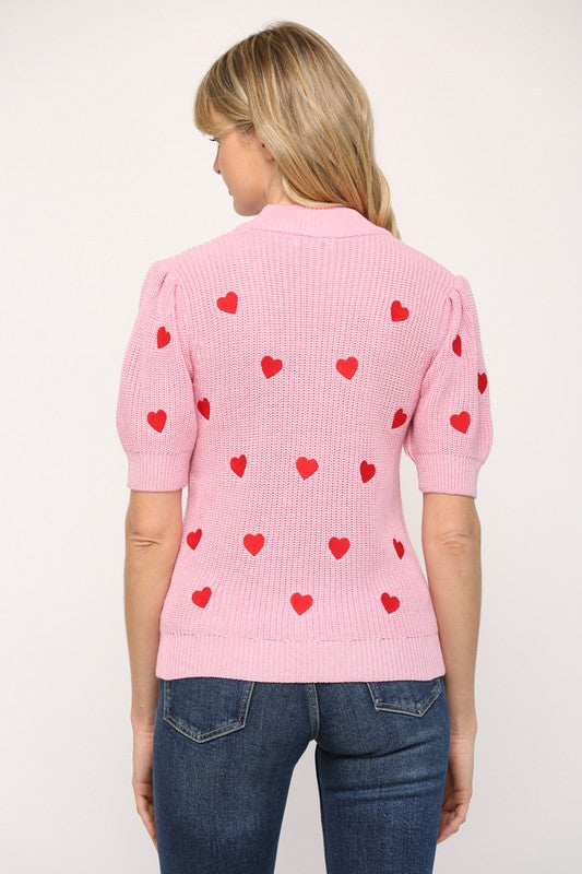 Heart Embroidered Knit Top-P