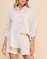 Colorblock Linen Button Up in Natural