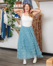 Tiered Tulle Skirt in TURQ