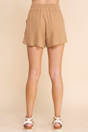 Camel Pocket Detail Linen Shorts