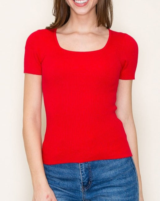 Ribbed Scoop Neck Knit Top