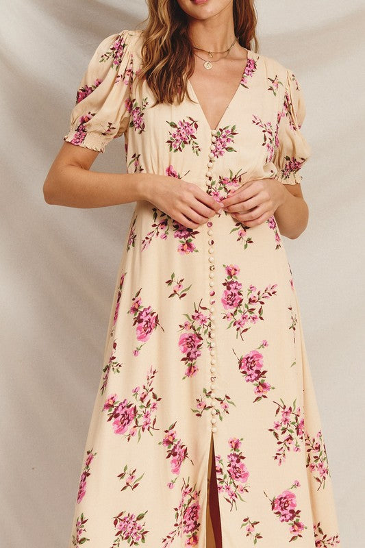 Vanilla Rose Floral Midi Dress