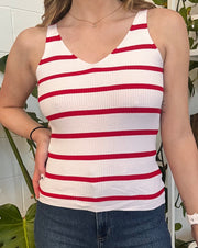 Striped Rib Tank in Red/Wh
