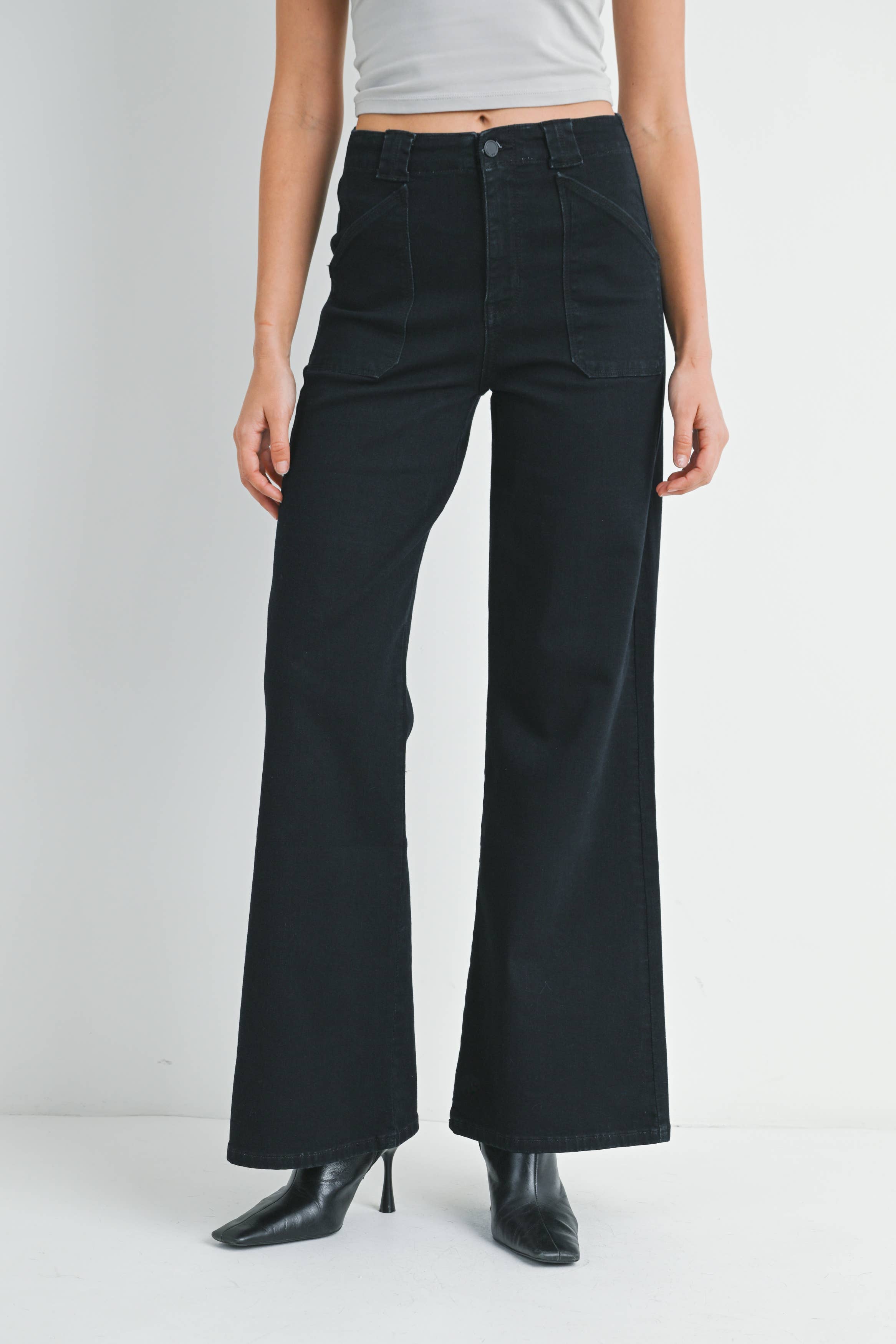 BLACK Patch Pocket Wide Leg Flare – Wildflower Boutique Yellow Springs