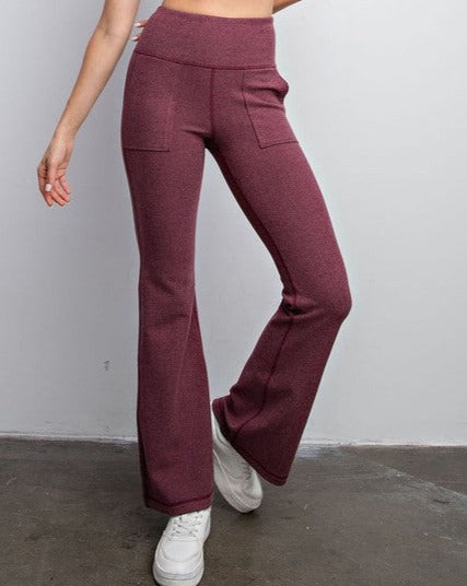 Ribbed High-Rise Bell-Bottoms BURG