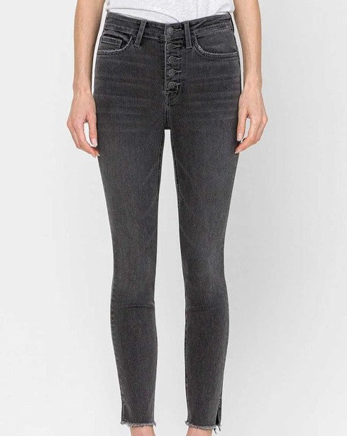 FM High Rise Button Fly Skinny CHARCOAL