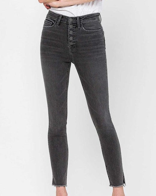 FM High Rise Button Fly Skinny CHARCOAL