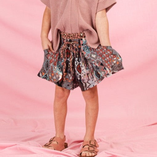 Aztec Kids Shorts- Grey Pink