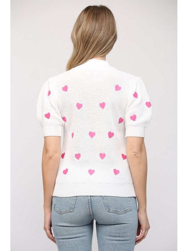 Heart Embroidered Knit Top-C