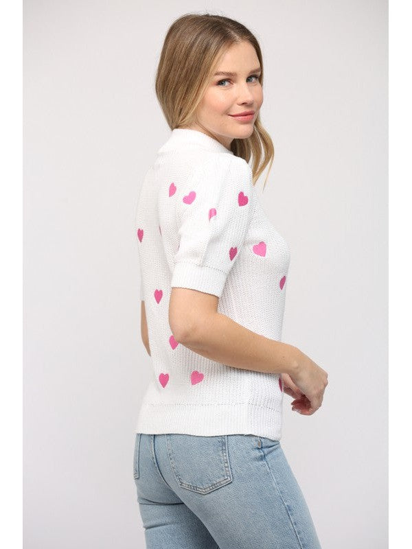 Heart Embroidered Knit Top-C