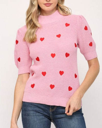 Heart Embroidered Knit Top-P