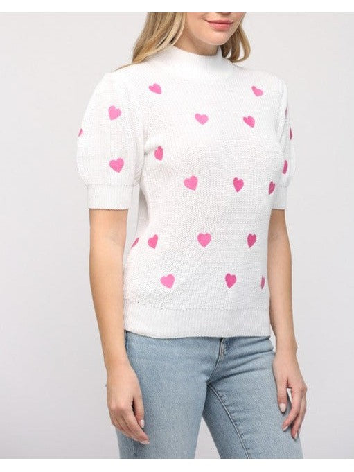 Heart Embroidered Knit Top-C