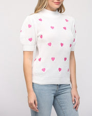 Heart Embroidered Knit Top-C