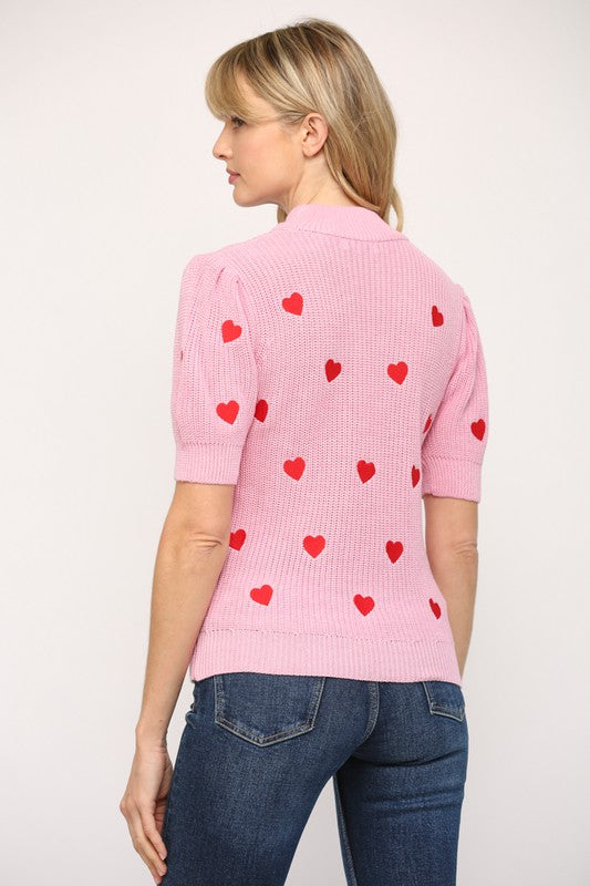 Heart Embroidered Knit Top-P