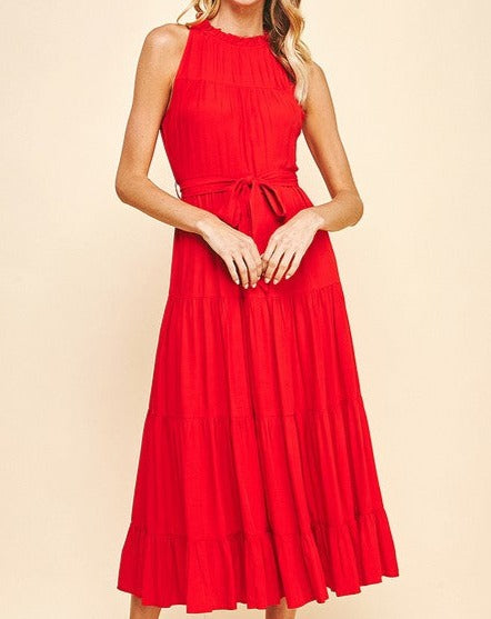Halter Midi Dress in RED