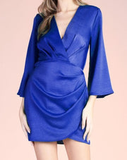 Satin Bell Sleeve Dress Royal Blue