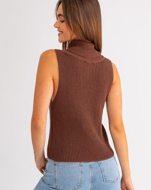Turtle-Neck Knit Top BROWN
