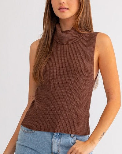 Turtle-Neck Knit Top BROWN