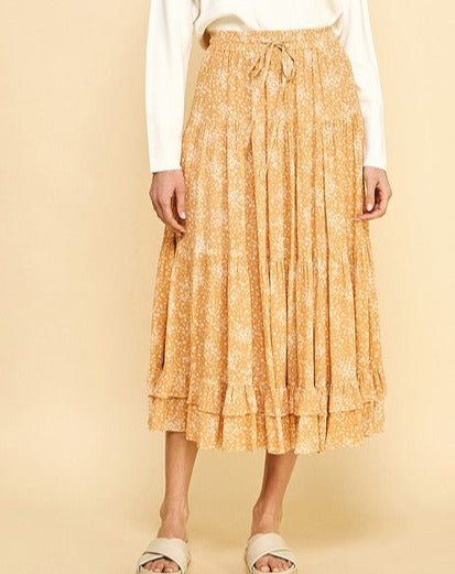Floral Tiered Maxi Skirt in PEACH