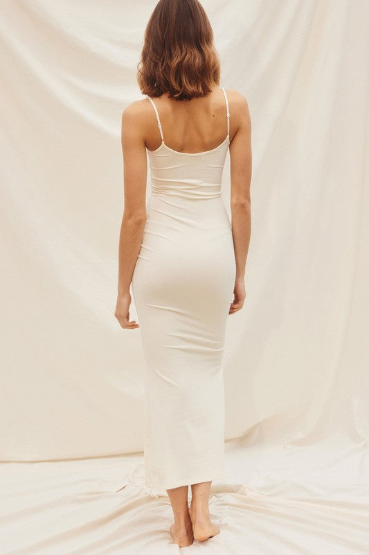 Simple Ribbed Midi Dress IVORY