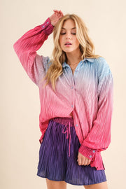 Pleated Ombre Button Up