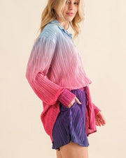 Pleated Ombre Button Up