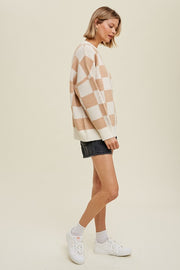CheckerBoard Oversize Sweater Taupe/Cream