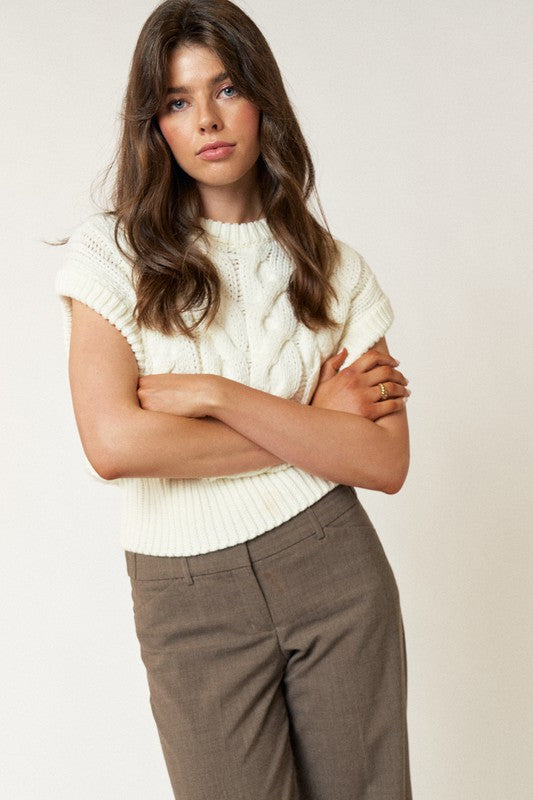 IVORY Cable Knit Sweater Vest Top