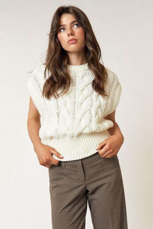 IVORY Cable Knit Sweater Vest Top