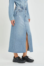 Peyton High Waist Midi Denim Skirt