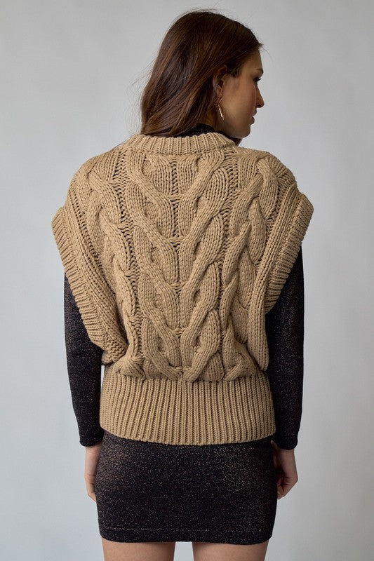 TAUPE Cable Knit Sweater Vest Top
