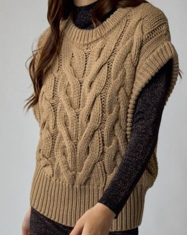 TAUPE Cable Knit Sweater Vest Top