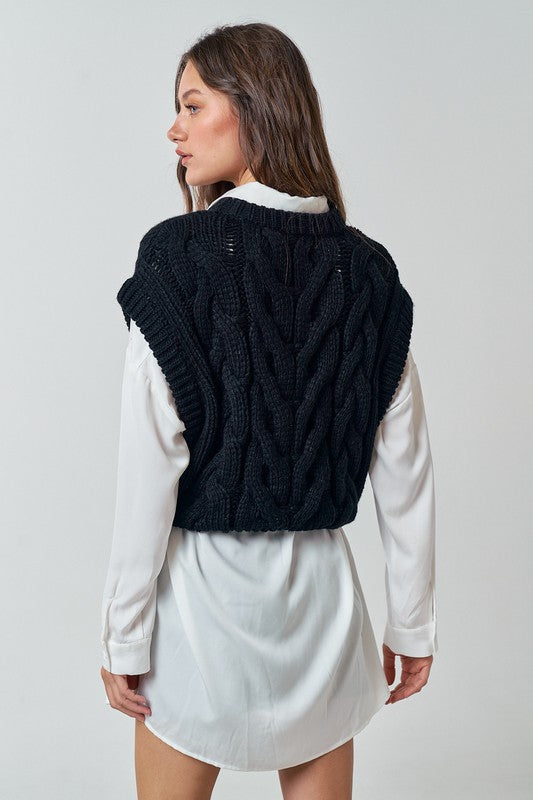BLACK Cable Knit Sweater Vest Top