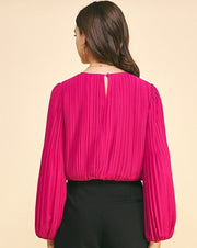 Pleated Woven Blouse MAGENTA