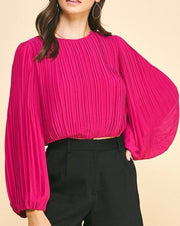 Pleated Woven Blouse MAGENTA
