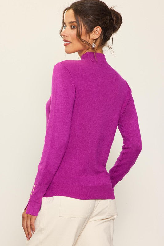 MOCK NECK KNIT TOP MAGENTA