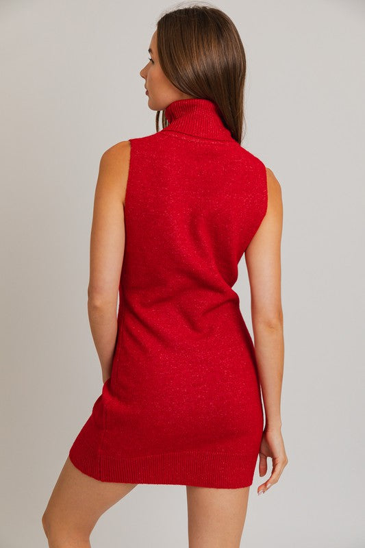 Recycle-Yarn Knit Dress RED