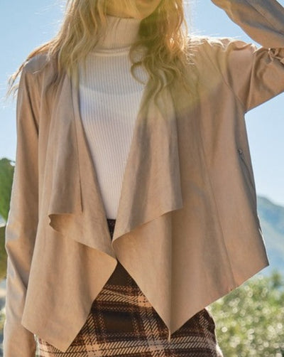 Faux Suede MotoJacket in Taupe