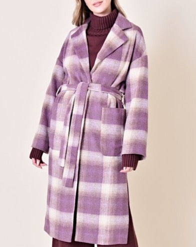 Plaid Belted Trench-LILAC