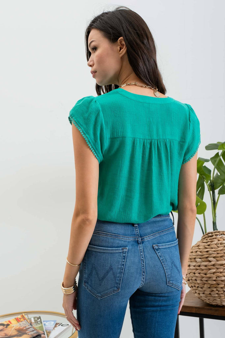 Split Neck Petal Sleeve Top