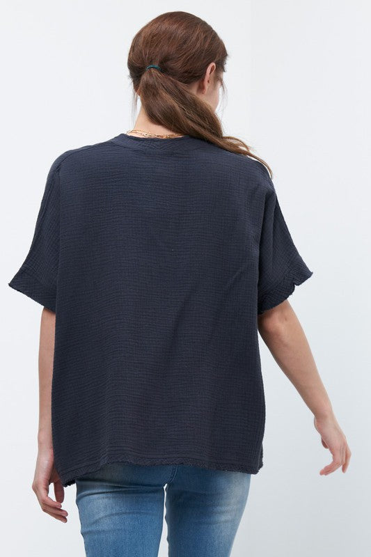 Urban Drift V-Neck Top- Navy