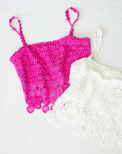 Crochet Fringe Cami Top- Rose