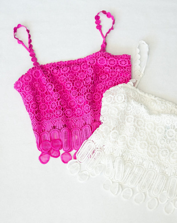 Crochet Fringe Cami Top- Rose