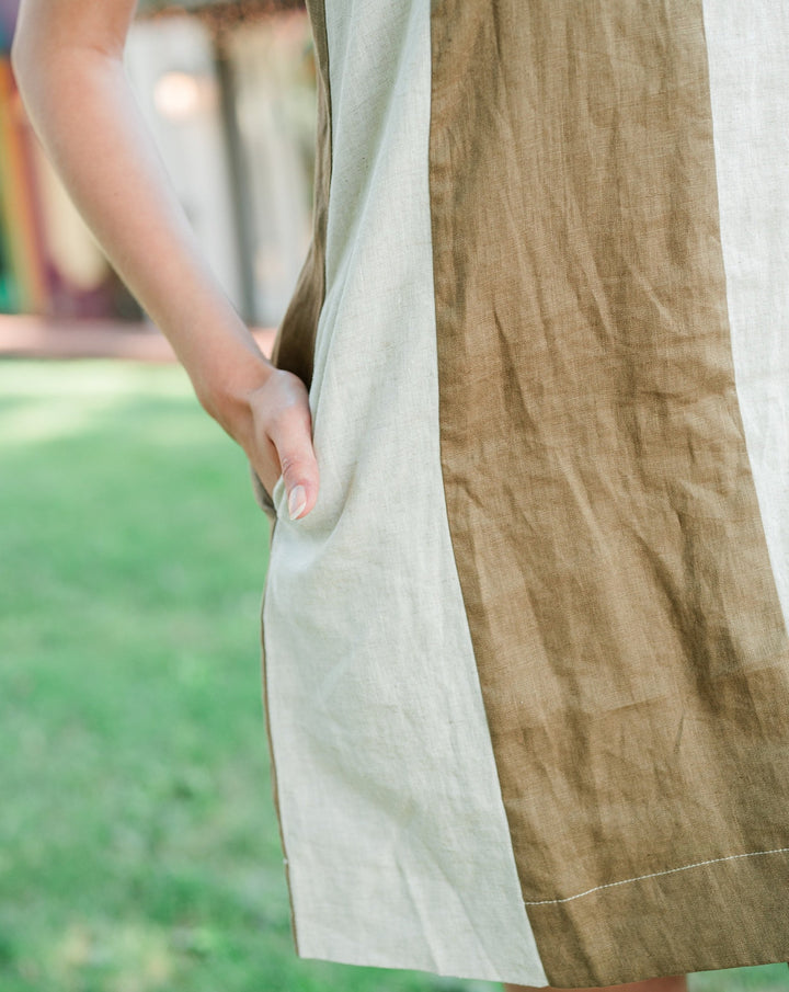 100% Linen Mini Dress OLIVE/OAT