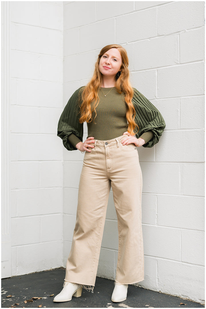 Nori High Waist Crop Jean Khaki