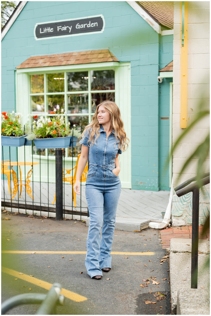 FlareFlex Denim Zip Jumpsuit