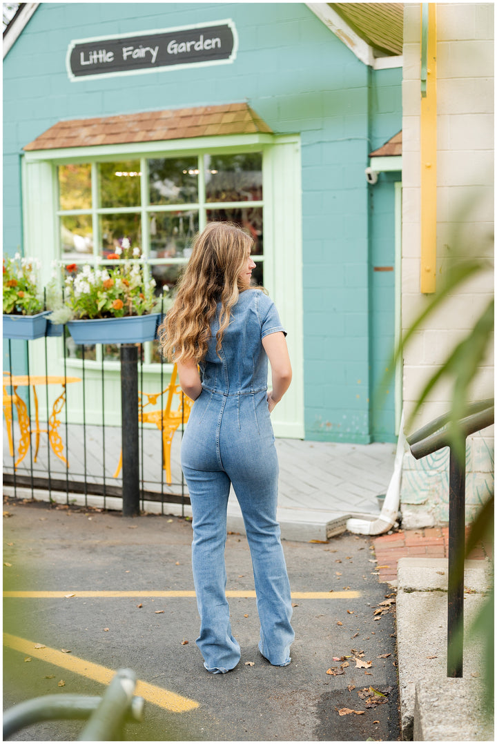 FlareFlex Denim Zip Jumpsuit