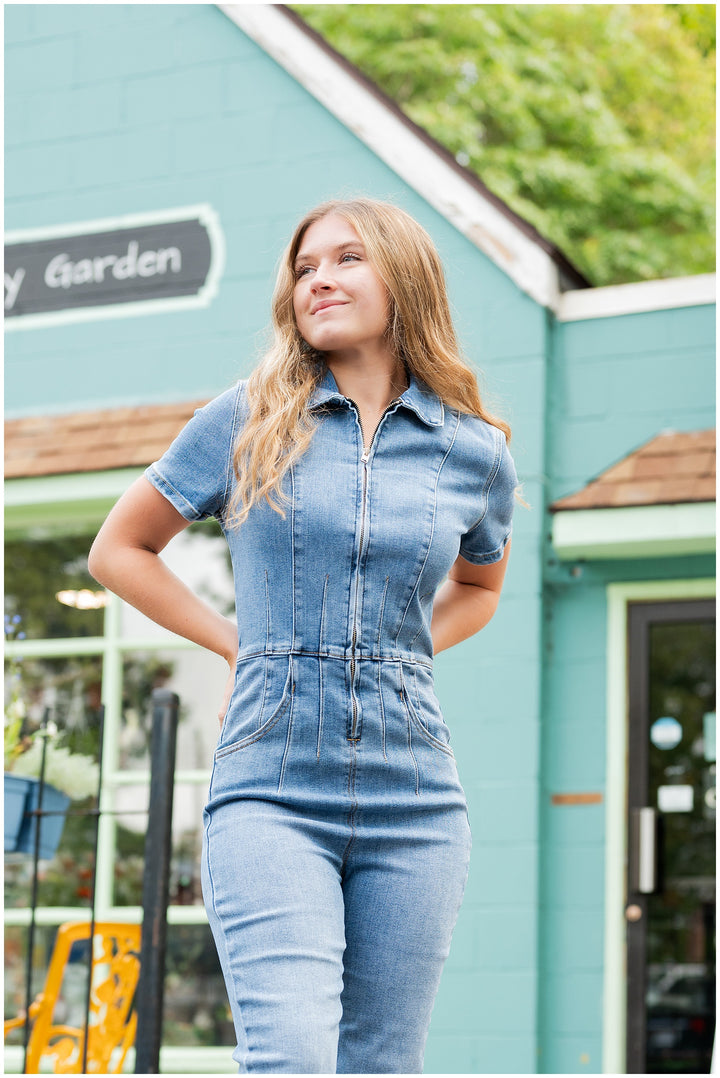 FlareFlex Denim Zip Jumpsuit