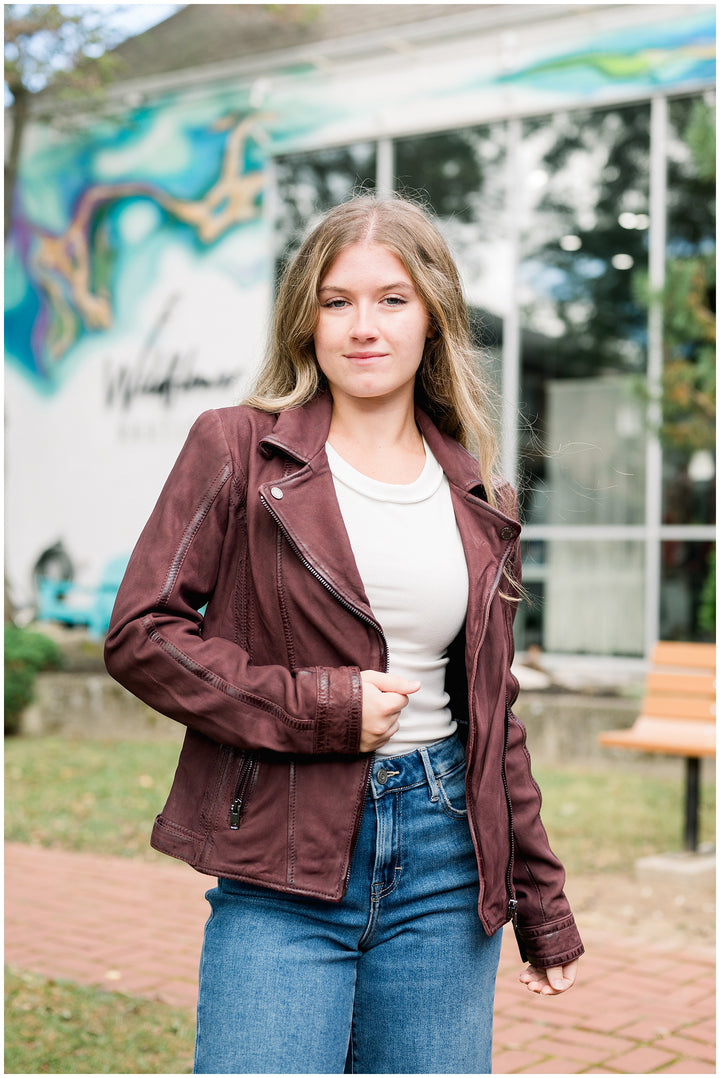 Twila Genuine Leather Jacket Wine